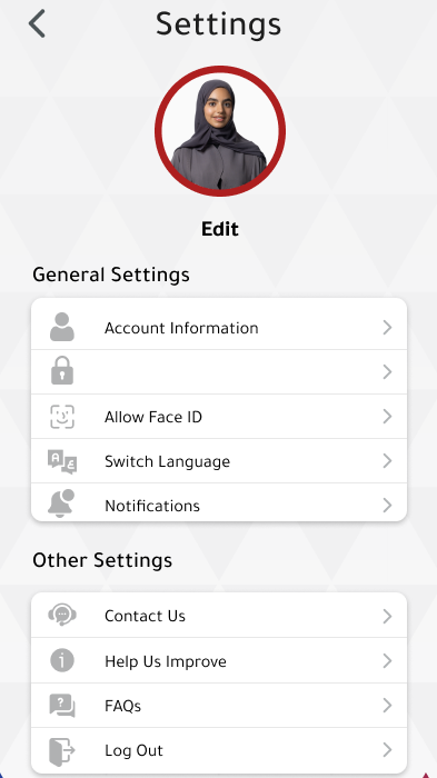 profile page - settings